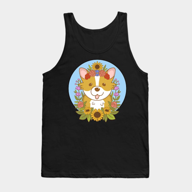 Corgi with Flowers Corgi Lover Tank Top by IhateDumplings